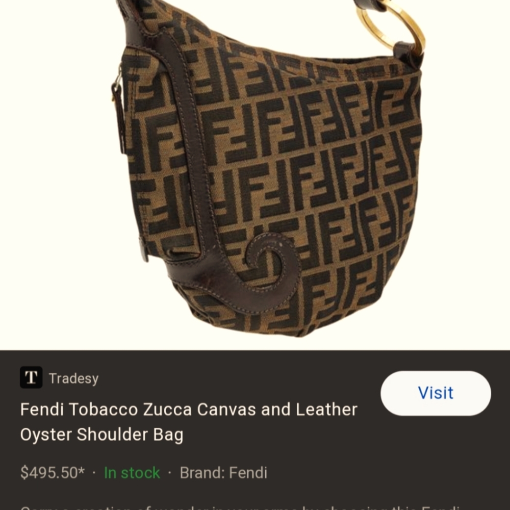 Authentic Fendi Tobacco Zucca Canvas and Leather Oyster Bag